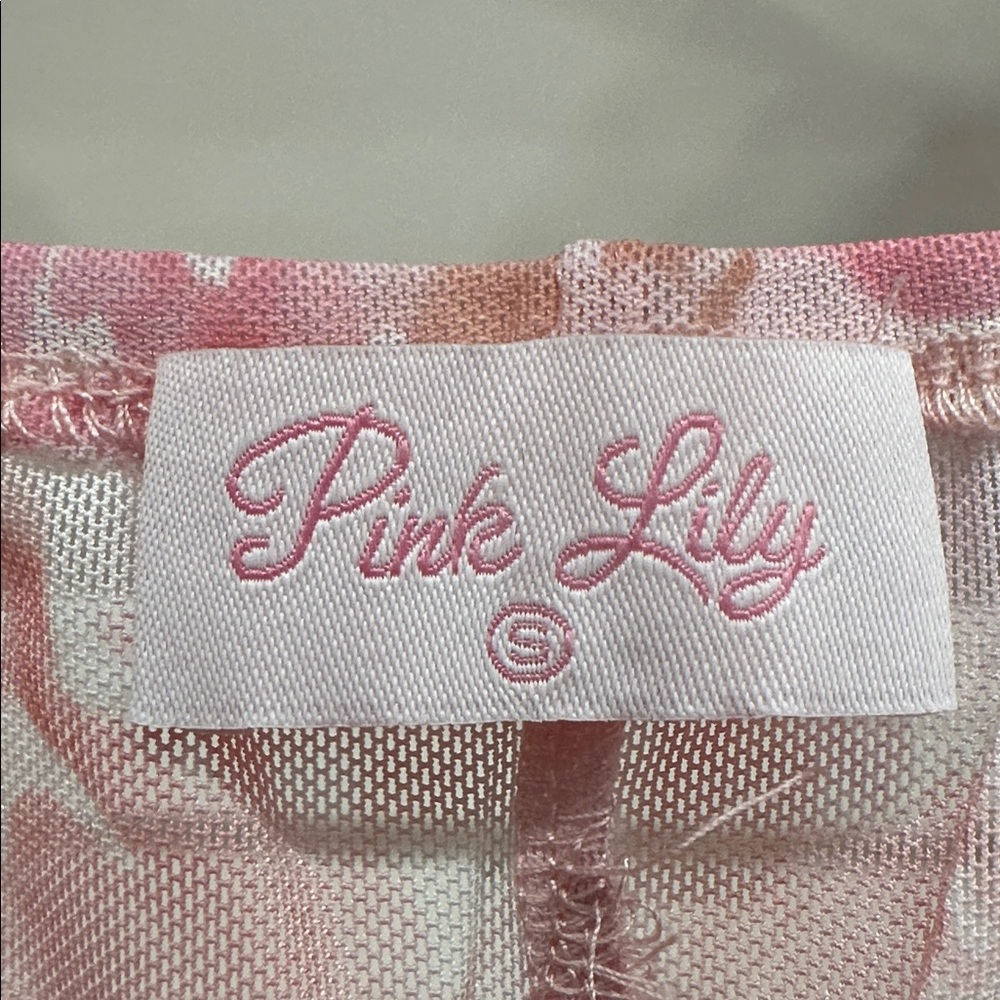 Pinknlily small Chic Pink Floral Ruched Women's bodysuit.  Like new - Picture 3 of 3